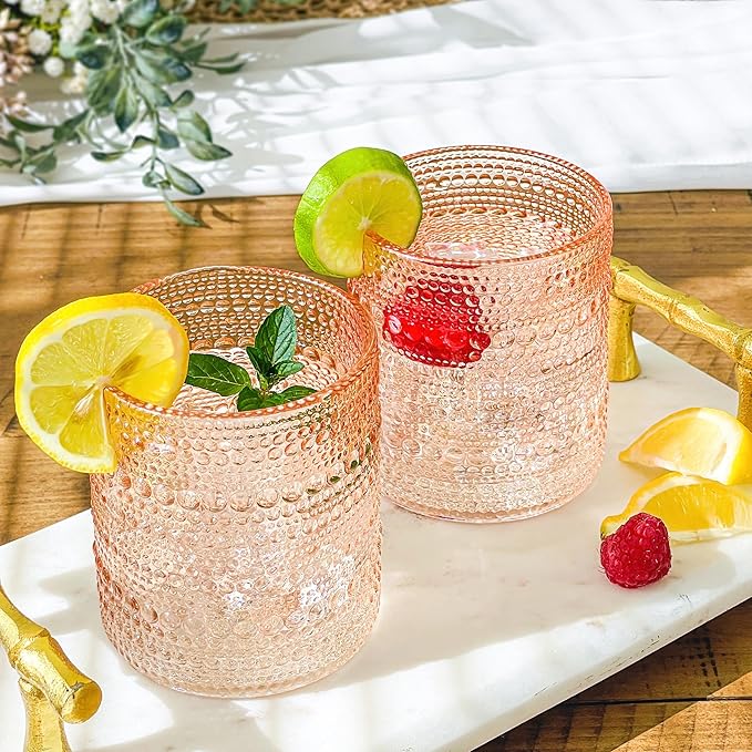 Kate Aspen Rose Gold Cups Pink Hobnail Beaded Drinking Glasses Set of 6-10 oz - Image 2