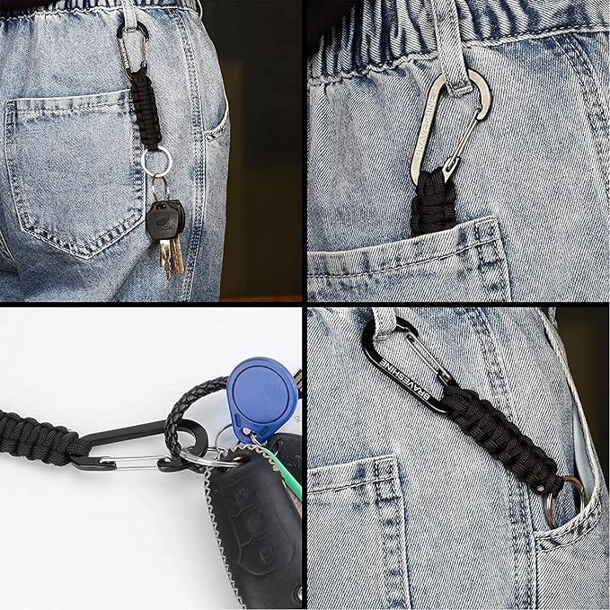 BRAVESHINE Paracord Keychain Carabiner Clip, D Ring Lanyard Hanger Stroller Hook - Image 8