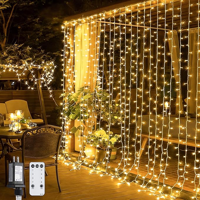 JMEXSUSS 300 LED Remote Control Curtain Lights, Plug in Fairy Curtain Lights by JMEXSUSS