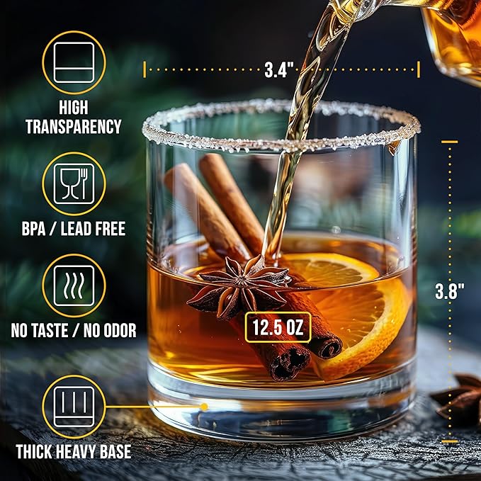 Bravario Unbreakable Whiskey Glasses, Plastic Rocks Glasses — 12.5 oz Clear - Image 3