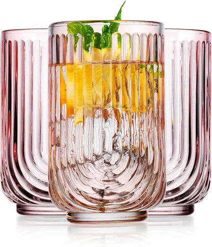 Glaver's Vintage Glassware Art Deco Glasses Ribbed Drinking Glasses U-Shape by Glavers