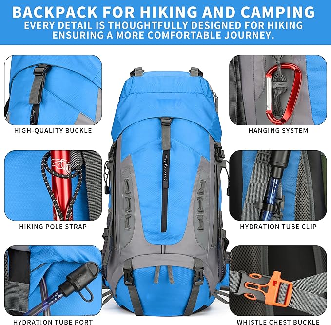 75L Hiking Backpack with Rain Cover Waterproof Camping Backpack Shoes Warehouse - Image 6