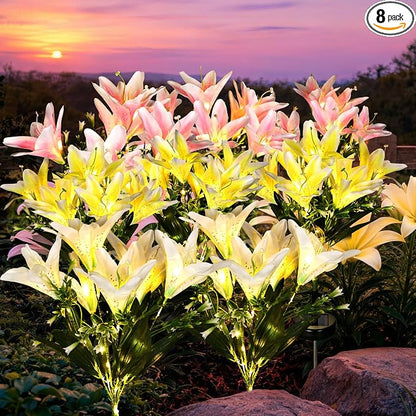 GIGALUMI Solar Garden Lights, 8 Pack LED Lily Garden Decor Carefree Solar by GIGALUMI
