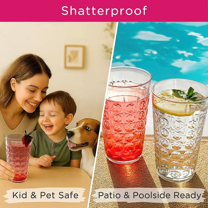 Kate Aspen Clear Plastic Drinking Glasses Set of 8, 19 oz, Hobnail Bubble - Image 2