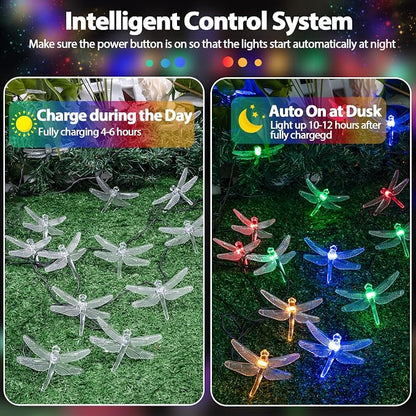 OZS 2PK 40LED 50FT Dragonfly Solar Lights Outdoor Waterproof, Garden Decor - Image 3