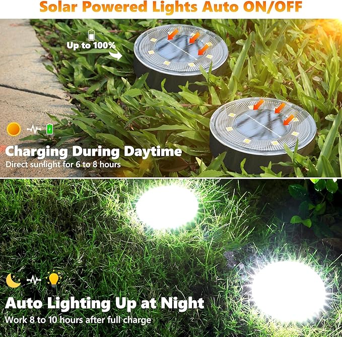 Joomer Solar Ground Lights, 16 Pack 8 LED Solar Lights Outdoor IP68 Waterproof - Image 2