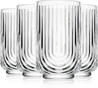 Glaver's Vintage Glassware Art Deco Glasse Ribbed Drinking Glasses U-Shape Arch - Image 8