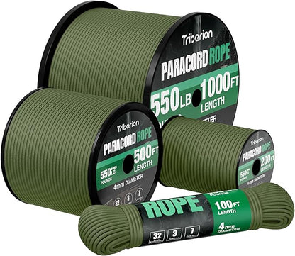 Paracord Rope 550 lb - 500ft 5/32" Parachute Cord 4MM 7-Strand para Cord - by Triberion