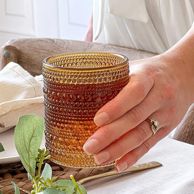 Kate Aspen Beaded Amber Drinking Glasses Set of 6-10 oz Vintage Glassware - Image 3