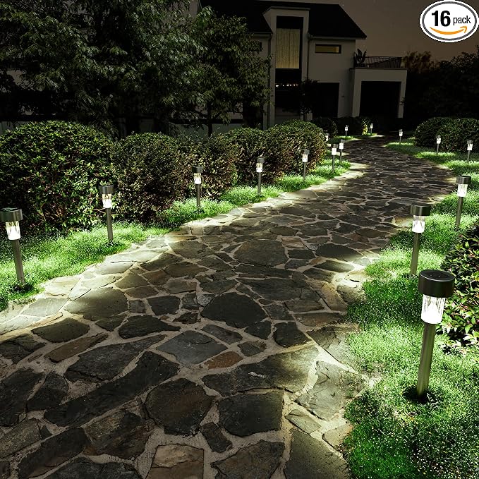 SOLPEX 16 Pack Solar Outdoor Lights Pathway, Stainless Steel Solar Lights by Solpex