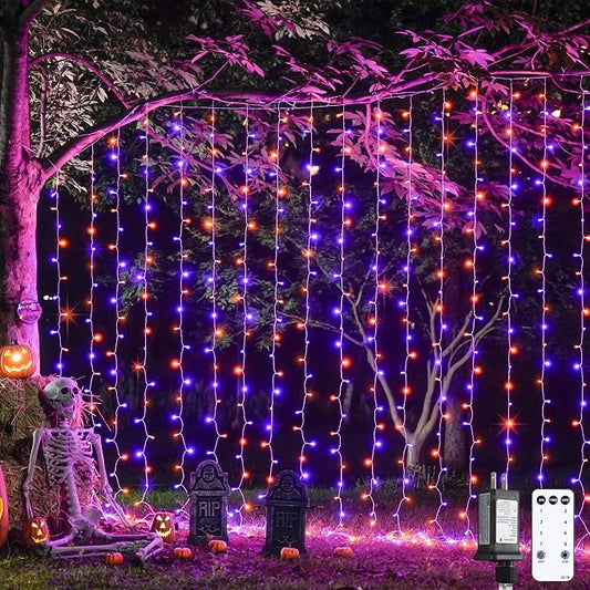 JMEXSUSS 300LED Orange and Purple Halloween Curtain Lights by JMEXSUSS