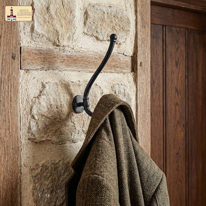 Mystic Colonial Rustic Cast Iron Wall Hooks, Heavy Duty Retro Utility Hanger - Image 7