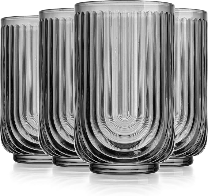 Glaver's Vintage Glassware Art Deco Glasse Ribbed Drinking Glasses U-Shape Arch - Image 9