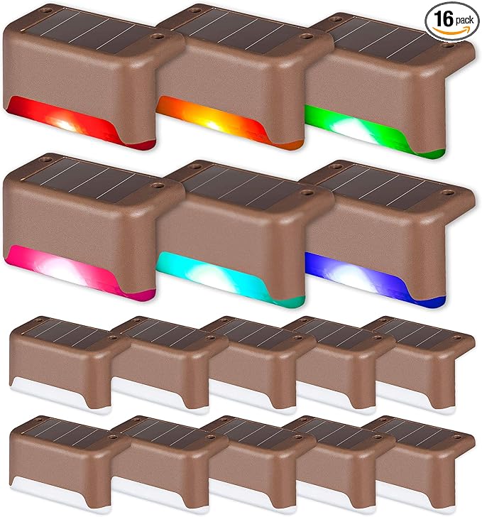 SOLPEX Color Changing Solar Deck Lights, 16 Pack Waterproof LED Lights by Solpex