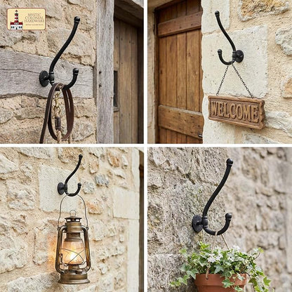 Mystic Colonial Rustic Cast Iron Wall Hooks, Heavy Duty Retro Utility Hanger - Image 4