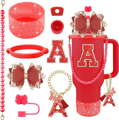 9PCS Red for Stanley Cup Accessories Set Bling Initials Bow Charms for Stanley by Unknown