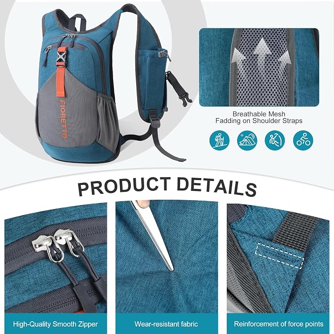 FIORETTO 10L Hiking Backpack for Women Men Mini Packable Backpack Lightweight - Image 7