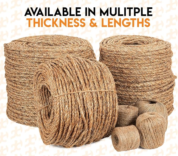 Manila Rope - 1/4 Inch 600' - 3 Strand Cordage Twisted Braided Rope - Thick - Image 3