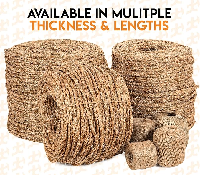 Manila Rope - 1/4 Inch 1200' - 3 Strand Cordage Twisted Braided Rope - Thick - Image 3