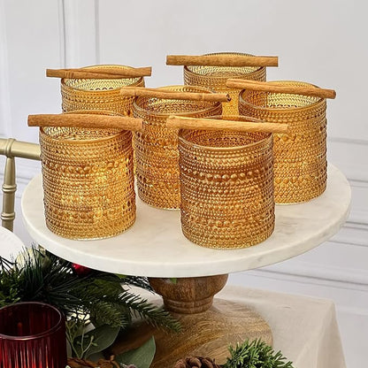 Kate Aspen Beaded Amber Drinking Glasses Set of 6-10 oz Vintage Glassware Set - Image 8