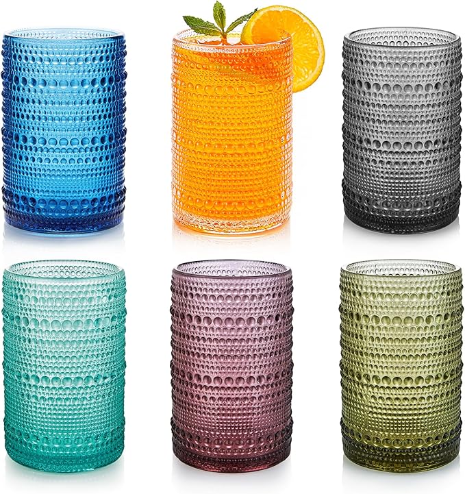 HomeVogue 15oz Colored Hobnail Drinking Glasses by HomeVogue