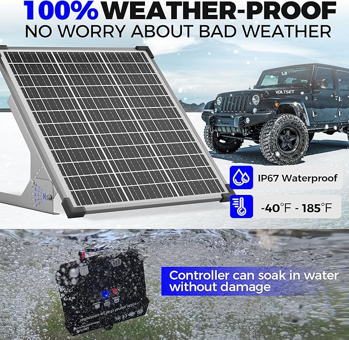 Voltset 50W Solar Panel Kit, 12V Solar Battery Trickle Charger Maintainer + 10A - Image 3