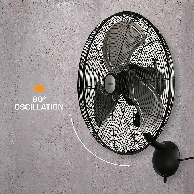 Hurricane Pro High Velocity Oscillating Metal Wall Mount Fan w/ 3 Speeds - Image 4