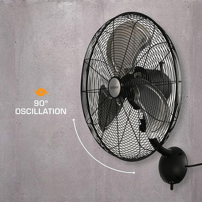 Hurricane Pro High Velocity Oscillating Metal Wall Mount Fan w/ 3 Speeds - Image 4