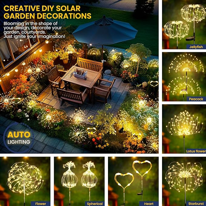 GIGALUMI Garden Decor Outdoor Lights 120LED 6Pack, Solar Garden Lights Outside - Image 2