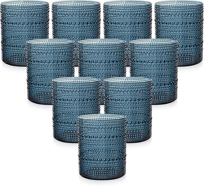 YOUBET 24PCS Plastic Hobnail Drinking Glasses - 14 Oz Blue Vintage Glasses by YOUBET