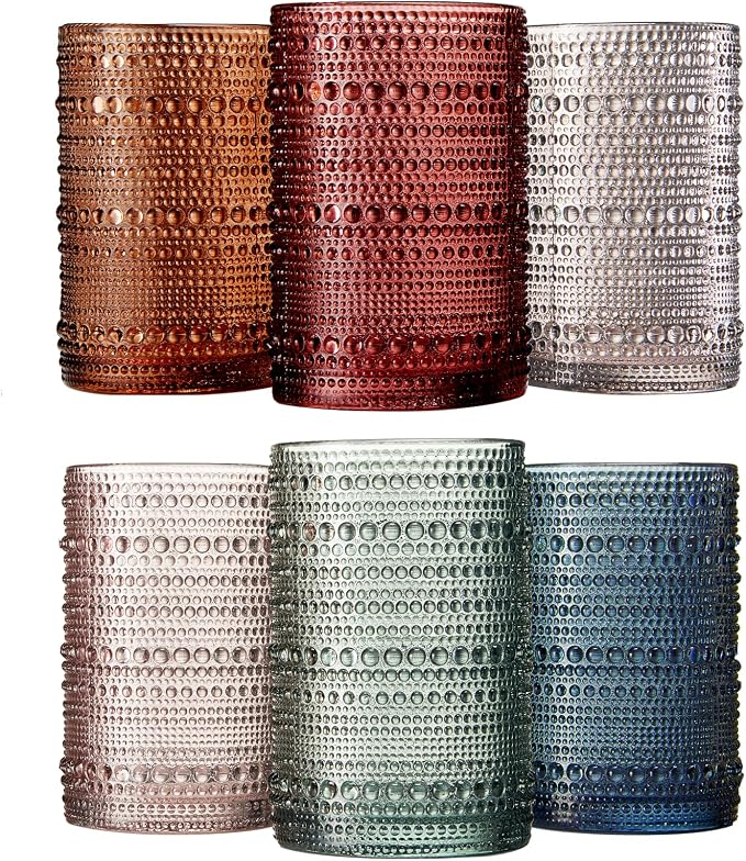 Khen Hobnail Beaded Highball Drinking Tumbler Glasses | Set of 6 | Color by Khen