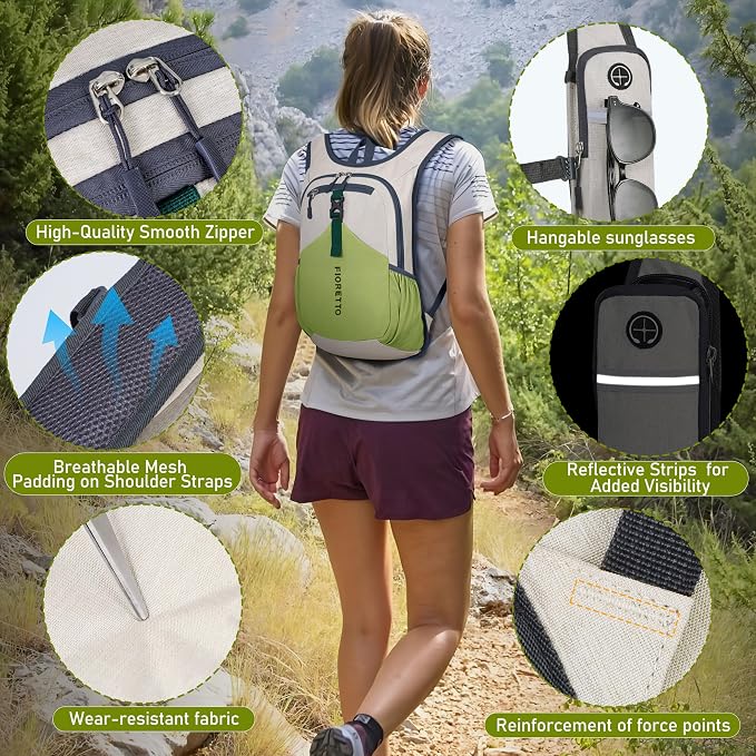 FIORETTO 15L Hiking Backpack for Women Men Mini Packable Backpack Lightweight - Image 3