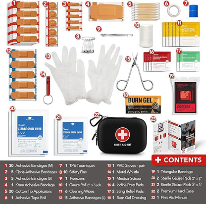 Mini First Aid Kit, 100 Pieces Water-Resistant Hard Shell Small Case - Image 3