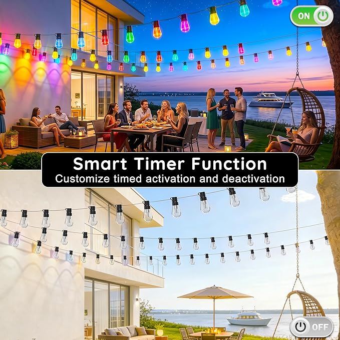 300FT RGB+IC Outdoor String Lights, Dimmable Shatterproof LED Bulbs, IP67 - Image 5