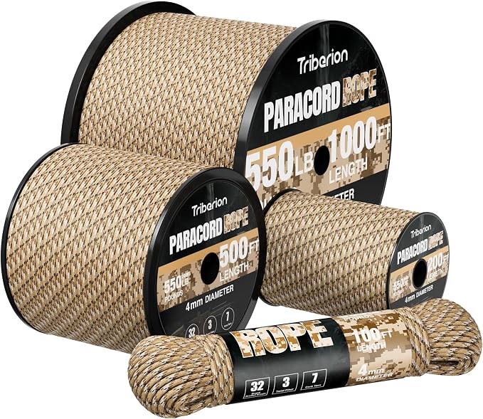 Paracord Rope 550 lb - 100ft 5/32" Parachute Cord 4MM 7-Strand para Cord - by Triberion