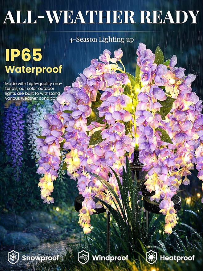 GIGALUMI Solar Lights Outdoor for Garden Decor, 3 Pack Solar Flower Lights - Image 3