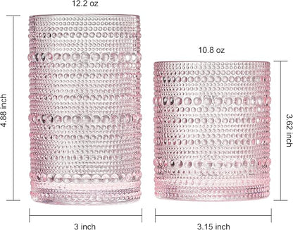 Khen Hobnail Beaded Highball Drinking Tumbler Glasses | Set of 12 | Pink Blush - Image 5