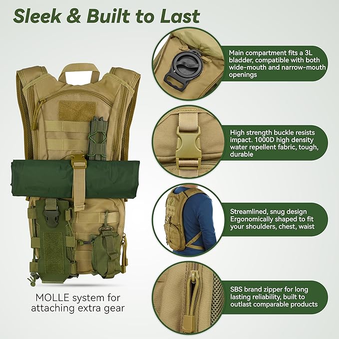 MARCHWAY Tactical Molle Hydration Pack Backpack - Image 3