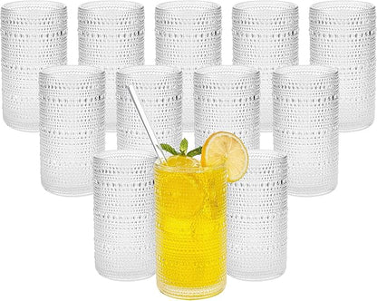 Vintage Hobnail Drinking Glasses Set of 12, 16 oz Large Capacity Embossed Clear by Unknown