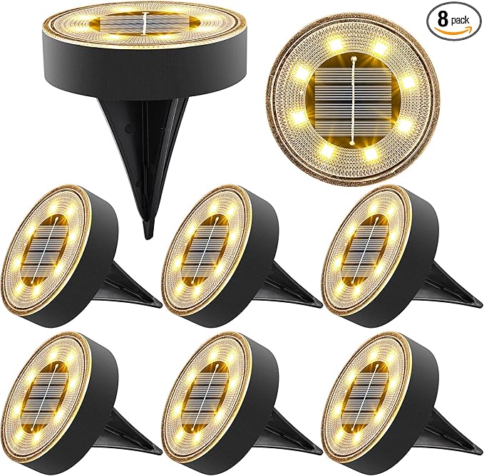 Joomer Solar Ground Lights, 8 Pack 8 LED Solar Lights Outdoor IP68 Waterproof by Joomer