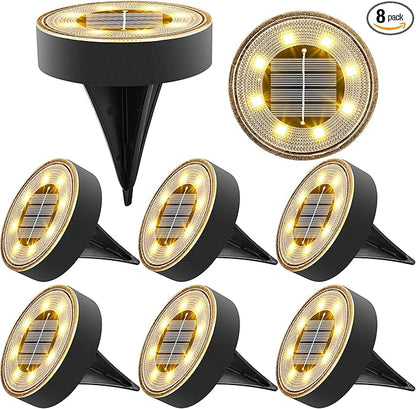 Joomer Solar Ground Lights, 8 Pack 8 LED Solar Lights Outdoor IP68 Waterproof by Joomer