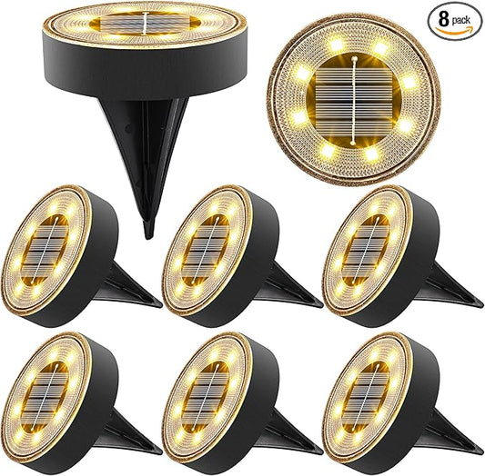 Joomer Solar Ground Lights, 8 Pack 8 LED Solar Lights Outdoor IP68 Waterproof by Joomer
