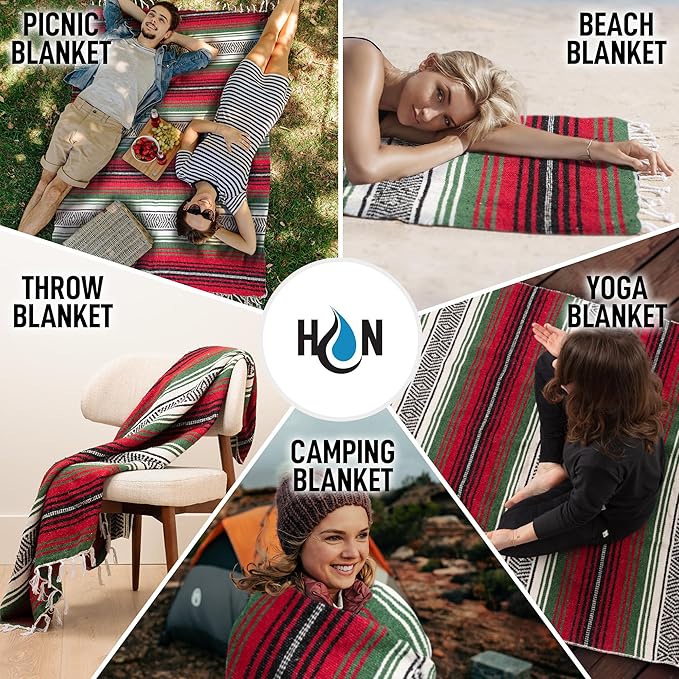 Hydration Nation Authentic Large Handwoven Mexican Blanket - Image 2