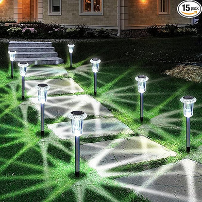 Eyrosa Solar Lights Outdoor, 15 Pack Waterproof Stainless Steel Solar Stake by EYROSA