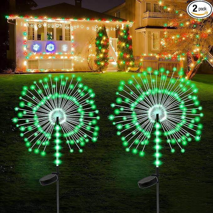 2 Pack 250LED Solar Garden Lights Outdoor, Dual Lighting Modes Firework Lights by Lanthium