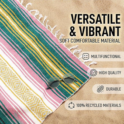 Hydration Nation Authentic Large Handwoven Mexican Striped Throw Blanket - Image 2