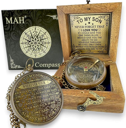 Brass Compass Gift to My Son Never Forget I Love You, Sentimental Keepsake from by MAH