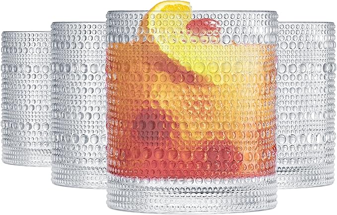 Khen Plastic Hobnail Drinking Glasses Set of 4 Clear Cups 14oz, Shatterproof & by Khen