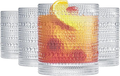 Khen Plastic Hobnail Drinking Glasses Set of 4 Clear Cups 14oz, Shatterproof & by Khen