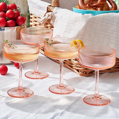 Khen Shatterproof Acrylic Ribbed Vintage Art Deco Coupe Glasses | Set of 4 | by Khen